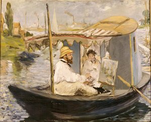 Claude Monet schildert in zijn atelierboot