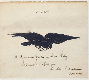 Ex-libris gelithografeerd door Edouard Manet ter illustratie: Edgar Allen POE. De raaf. Vertaling door Stéphane Mallarmé met illustraties door Edouard Manet