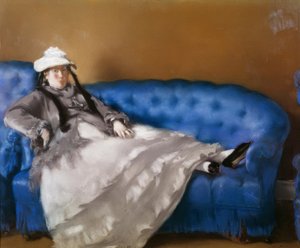 Madame Manet op de blauwe bank door Édouard Manet