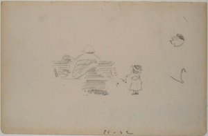 Manet - Schets van een vrouw zittend op een bankje en een kind dichtbij (blad uit een schetsboek), circa 1864-1868 door Édouard Manet