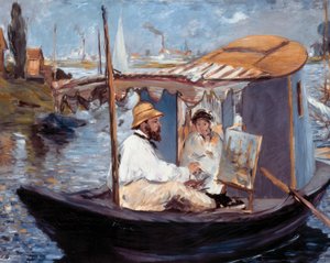 Monet schilderend in zijn atelier
