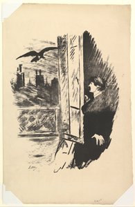 Hier Opende Ik de Luiken. Illustratie bij De Raaf door Edgar Allan Poe, 1875 door Édouard Manet