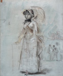 Vrouw loopt met een open paraplu, 1880 door Édouard Manet