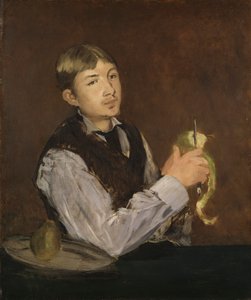 Jonge jongen die een peer schilt, c.1867