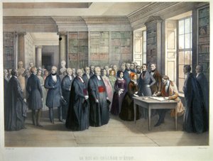 Koning Louis-Philippe ondertekent het bezoekersboek tijdens zijn bezoek aan Eton College op 10 december