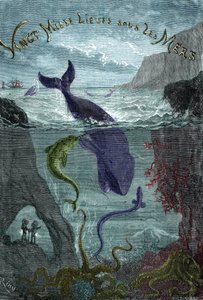 Gravure van het boek door Jules Verne "Twintigduizend mijlen onder zee" door Edouard Riou
