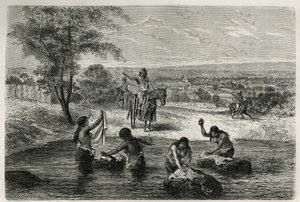 De waterdragers en wasvrouwen van Cartago (Colombia), gravure door Riou, ter illustratie van het verhaal van Amerika Equinoxiale door E.Andre, een missie belast door de Franse regering, gepubliceerd in 