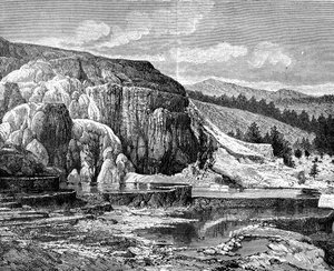Mammoth Hot Springs, Yellowstone National Park, VS, 19e eeuw door Edouard Riou