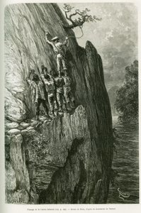 Passage van de Cuesta Infernal. Gravure door Riou, ter illustratie van het verhaal Voyage dans le delta du Pilcomayo et de Buenos Aires a Sucre door Edouard Riou