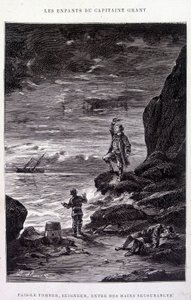Breng hem neer, Heer, in ontmoedigde handen! in "De Kinderen van Kapitein Grant" door Jules Verne door Edouard Riou