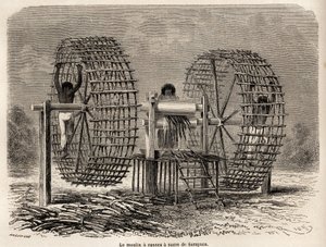 De molen om suikerriet te malen van Sarayacu (Peru), tekening door Riou, ter illustratie van Paul Marcoy