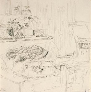 Interieur met vierkante tafel door Edouard Vuillard
