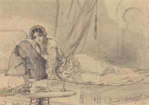 Een Midden-Oosterse Vrouw Liggend in een Exotische Omgeving door Edouard de Beaumont