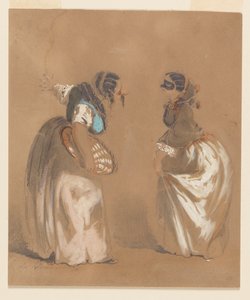 Twee Gemaskerde Dames die Buigen door Edouard de Beaumont