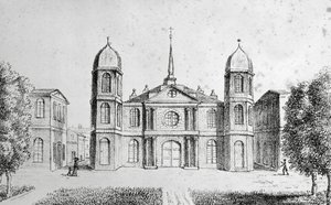 Kerk in New Orleans, Verenigde Staten, lithografie door Edouard de Montule uit Voyage to America, Italy, Sicily and Egypt door Edouard de Montule