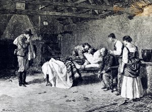 Dood van Anita Garibaldi op de boerderij van markies Guiccioli (illustratie) door Edouardo Matania