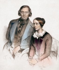 Robert en Clara Schumann (kleurengraving) door Eduard (after) Kaiser