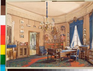 Interieurs van het Winterpaleis: De studeerkamer van kroonprins Nikolaj Aleksandrovitsj door Eduard Hau