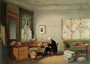 Baron Alexander von Humboldt (1769-1859) in zijn Studie door Eduard Hildebrandt