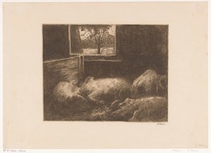 Varkens in een stal door Eduard Karsen (signed by artist)