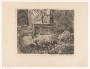 Varkens in een stal door Eduard Karsen (signed by artist)
