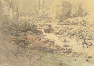 Landschap met rotsen in een rivier nabij Kronau, 19e-begin 20e eeuw door Eduard Peithner von Lichtenfels