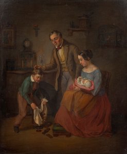 Familie bij de Nikolaas-geschenken