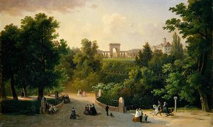 Uitzicht vanaf de Karlsaue Tuinen naar de Friedrichsplatz door Eduard Stiegel