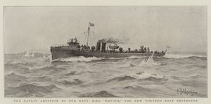 De nieuwste toevoeging aan onze marine, HMS Havock, de nieuwe torpedobootjager