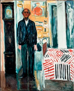Tussen het bed en de klok Schilderij door Edvard Munch (1863-1944) 1940-1942 Dim. 149,5x120 cm Oslo, Munch-Museet