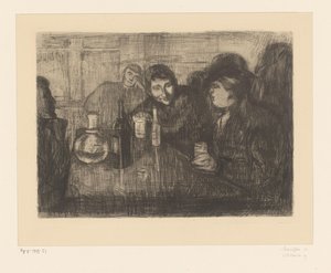 Mannen rond een tafel in een café