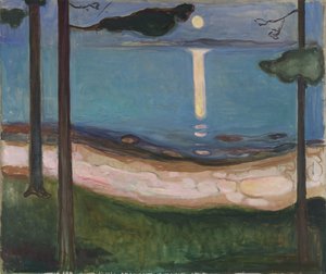 Maanlicht Noordisch landschap. Schilderij door Edvard Munch