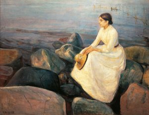 Noorwegen, Bergen, Inger op het strand