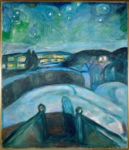 Sterrennacht, Ekely (schilderij op doek) door Edvard Munch