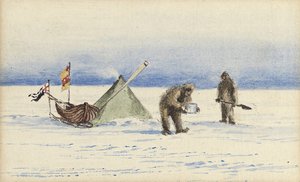De slee-expeditie naar White Island, februari 1902: Shackleton en Wilson maken kamp, 1902 door Edward Adrian Wilson