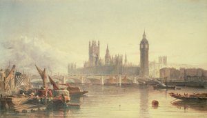 De huizen van het parlement en Westminster Bridge door Edward Angelo Goodall