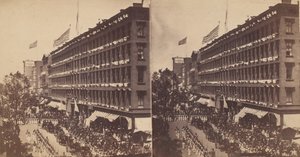 De ambassade vertrekt van de Metropolitan naar het stadhuis, 1860