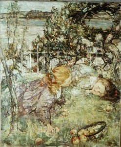 Meisjes in een boomgaard door Edward Atkinson Hornel