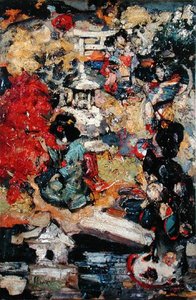 Japanse figuren in een tuin door Edward Atkinson Hornel
