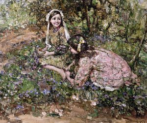 Midden in de vlasbloem door Edward Atkinson Hornel