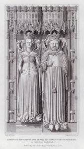 Beeld van Koning Hendrik de 4e en zijn Koningin Joan van Navarra, in de Kathedraal van Canterbury (gravure) door Edward Blore