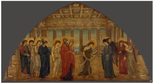 Cupido en Psyche - Groene muurschilderingen in het Paleis - Psyche die de poorten van Olympus binnengaat door Edward Burne-Jones