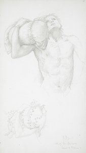 Mannelijk naakt met een kussen in de hand door Edward Burne-Jones