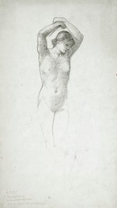 Staand vrouwelijk naakt met opgeheven armen door Edward Burne-Jones