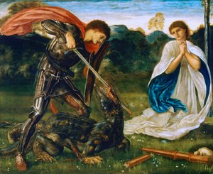 Het gevecht: Sint Joris doodt de draak VI door Edward Burne-Jones