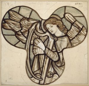 Ontwerp voor glas-in-lood in Lyndhurst Church: Een engel harpist, 1862