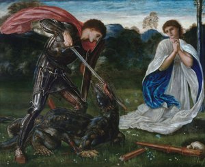 Het gevecht: Sint Joris doodt de draak VI door Edward Burne Jones