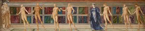 De Pelgrim in de Tuin van Ledigheid - Studie van negen Figuren, ca. 1874 door Edward Coley (studio of) Burne Jones