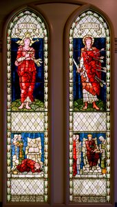 Liefdadigheid en Standvastigheid (David Treurt en David Getroost), ca. 1896 (glas-in-lood)