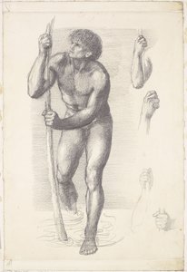 Mannelijk naakt - Studie voor Sint-Christoffel door Edward Coley Burne-Jones